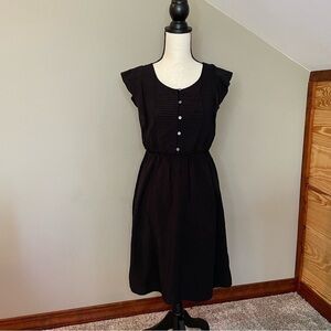 Ann Taylor Loft Black Pleated Button Front Dress Extra Small